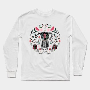 Coffee Lovers Folk Art Illustration // Hand Drawn Espresso Pot, Mugs Long Sleeve T-Shirt